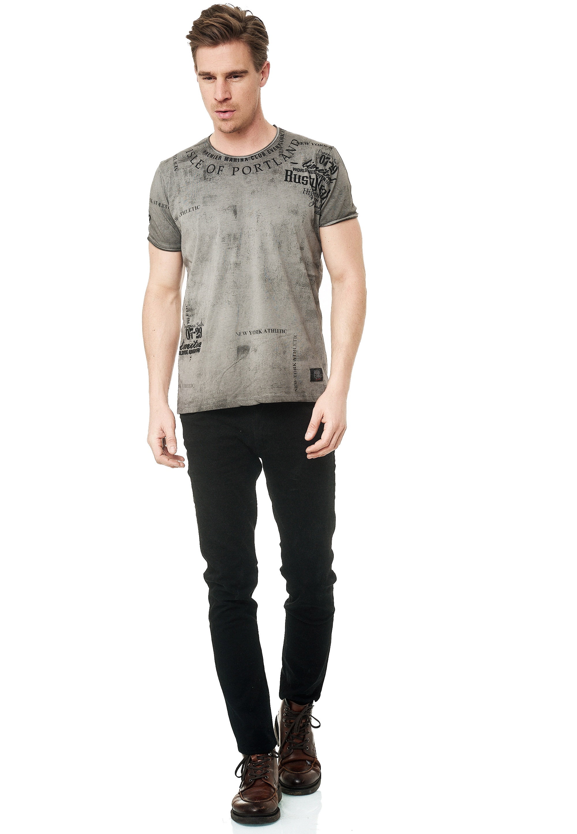 T-Shirt RUSTY NEAL, Herren, Gr. XL, grau, 100% Baumwolle, bedruckt, normal, Rundhals, Shirts, mit modernem Print Image