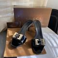 Gucci Shoes | Gucci Black Patent Leather Heels Mules Size 8 Sand Pelle S Cuoio Nero Italy Silv | Color: Black/Silver | Size: 8