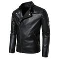 Pgeraug for Men Spring And Loose Solid Color Zip Pu Leather Jacket Short Lapel Motorcycle Leather Jacket Coat Jackets for Men Black Xl