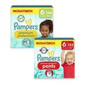 Pampers Premium Protection Baby Set mit Windeln Größe 6 (13kg+, 144 Stück), und Windeln Pants Größe 6 (15kg+, 132 Höschenwindeln) MONATSBOX, Baby Erstausstattung