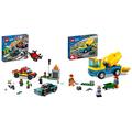 LEGO 60319 City Löscheinsatz und Verfolgungsjagd mit Feuerwehrauto und Motorrad & 60325 City Starke Fahrzeuge Betonmischer, LKW-Spielzeug mit Baustelle, ab 4 Jahren