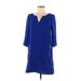 H&M Casual Dress - Shift V Neck 3/4 sleeves: Blue Print Dresses - Women's Size 6