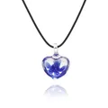 Collier en Verre de Murano Bleu Royal en Forme de Cœur Pendentif avec Fleurs à l'Intérieur Bijoux