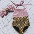 Ensemble de 2 pièces pour bébé fille maillot de bain avec nœud papillon tankini bikini col
