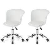 Costway Set of 2 Office Desk Chair with Ergonomic Backrest and Soft Padded PU Leather Seat-White