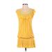 Wish Casual Dress - DropWaist Scoop Neck Sleeveless: Yellow Print Dresses - Women's Size Small