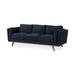 Brooks Navy Blue Fabric w/ Medium Brown Solid Wood Frame Sofa - 90.1"W x 34.8"D x 33.4"H