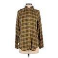 Ann Taylor LOFT Long Sleeve Button Down Shirt: Collared Covered Shoulder Yellow Plaid Tops - Women's Size Small