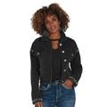 K Jordan Embellished Cropped Jean Jacket (Size 2X) Black Vintage Wash, Cotton,Spandex