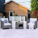 Ovios 3 Piece Outdoor Patio Furniture All-Weather Sectional Set with Cat-Shaped Entrance Coffee Table for Garden Backyard