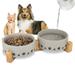 Ptlom Ceramic Pet Bowl Cat Dog Food and Water Bowl Set With Stand Gray 5.1inch