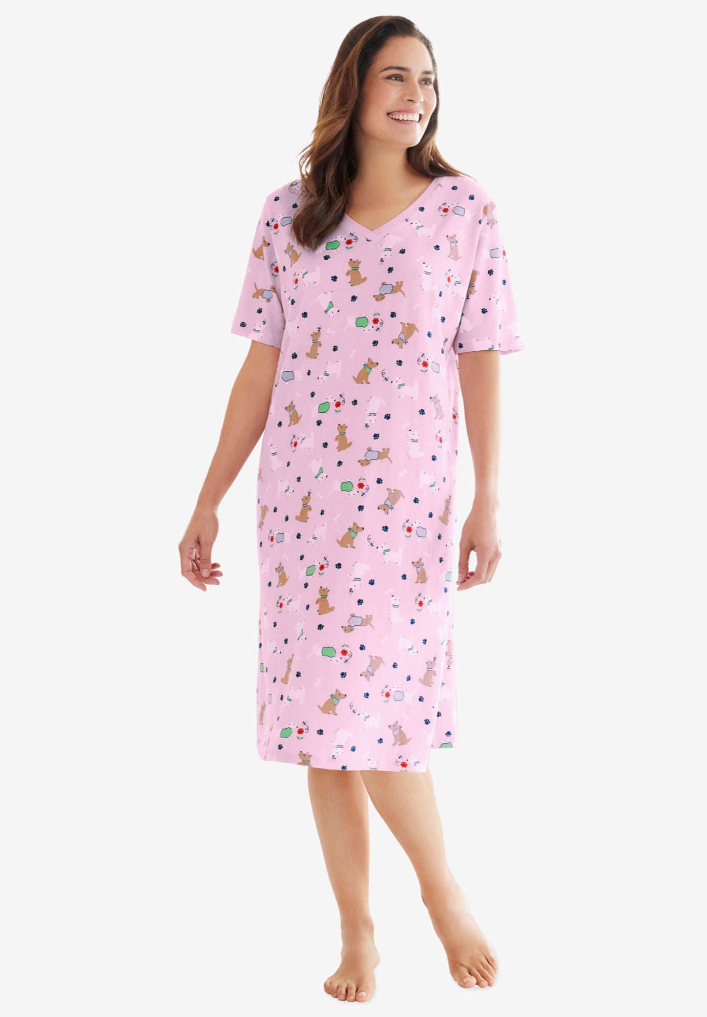 Plus Size Women's Print Sleepshirt by Dreams & Co. in Pink Spring Dog (Size 7X/8X) Nightgown