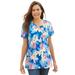 Plus Size Women's Perfect Printed Short-Sleeve V-Neck Tee by Woman Within in Bright Cobalt Multi Pretty Tropicana (Size 2X) Shirt