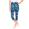 Plus Size Women's Stretch Cotton Printed Capri Legging by Woman Within in Black Watercolor Flowers (Size 6X)