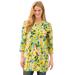 Plus Size Women's Perfect Printed Three-Quarter-Sleeve Scoopneck Tunic by Woman Within in Primrose Yellow Painterly Bloom (Size 2X)