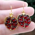 Boucles d'oreilles Boho Vintage couleur or fruits grenade grenat rouge naturel crochet bijoux