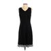 Talbots Casual Dress - A-Line V Neck Sleeveless: Black Print Dresses - Women's Size P