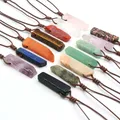 Collier pendentif pierre naturelle , colliers en cristal de guérison, pendentif en tranches de pierre naturelle irrégulière Quartz rose lapis lazuli amethyste Labradorite, œil de tigre pierre