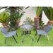 BTEXPERT Indoor Outdoor 28" Round Tempered Glass Metal Table Gray Rattan Trim + 3 Gray Restaurant Rattan Stack Chairs
