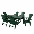 WestinTrends Dylan Adirondack Outdoor Dining Set for 6 All Weather Poly Lumber Patio Table and Chairs Set of 6 71 Trestle Outdoor Table and Seashell Adirondack Dining Chair Dark Green