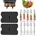 2 Pcs Air Fryer Skewer Rack with Grill Skewers Reusable Mat Rustproof Stainless Steel Air Fryer Skewer Stand Detachable Washable Air Fryer Accessories Skewer for Air Fryer Microwave Oven 7.1Ã—4.6Ã—5in