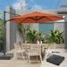 FLAME&SHADE 11ft Outdoor Cantilever Market Umbrella w/a Base Hanging Patio Umbrella with Crank Lift Function for Commercial Street Yard and Beach Red