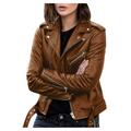 Stamzod Women s Faux Leather Belted Motorcycle Jacket Long Sleeve Zipper Fitted Fall and Winter Fashion Moto Bike Short Jacket Coat Bown 4XL