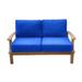 Rosecliff Heights Galvan 56.94" Wide Outdoor Teak Patio Sofa w/ Cushions Wood/Natural Hardwoods in Blue | 34.51 H x 56.94 W x 34.55 D in | Wayfair