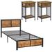 Trent Austin Design® Kempst 3 Piece Bedroom Set Wood Bed Frame & Nightstand Set Wood & Metal/Metal in Black/Brown | Wayfair