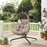 Dakota Fields Azuredee Wicker Hammock Swing Chair w/ Stand, Cushion & Headrest Wicker/Rattan in Brown | 77.16 H x 42.52 W x 42.91 D in | Wayfair