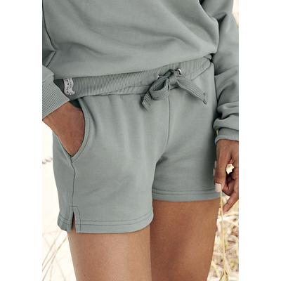 Sweatshorts LASCANA, Damen, Gr. 44/46, N-Gr, grün (salbeigrün), Sweatware, Obermaterial: 100% Baumwolle, bestickt, unifarben, casual, bequem kurz, Hosen, aus organischer Baumwolle, Loungewear Image