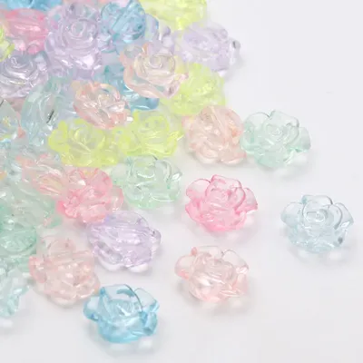 Perles acryliques transparentes colorées fleur de rose sculptée perles d'espacement pour bijoux