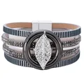 Bracelet en cuir tendance pour femmes breloque en métal strass cristal multicouches larges
