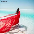 Tiihailey – robe longue rouge en mousseline de soie pour femme à manches longues et col en v à la