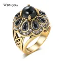 Wbmqda – bagues en pierre noire pour femmes bijoux de mariage Vintage couleur or Antique résine