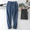 Fdfklak-Pantalon pyjama en coton et lin pour homme décontracté vêtements de nuit printemps