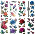 Autocollants de tatouages temporaires fleurs papillons Roses multicolores Style mixte Art