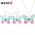 Wveni – ensemble de bijoux en acrylique rose et bleu pour femmes et filles collier et boucles