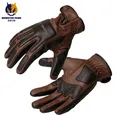 Gants de moto marron MONSTER PARK Vintage en cuir doigt complet équipement de moto pour hommes