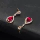 Bijoux en or Rose 18k avec pierres précieuses rouges rubis boucles d'oreilles en forme de goutte