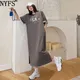 NYelasticity-Robe longue en coton pour femmes grande taille fendue avec poches imprimée