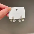 Boucles d'oreilles en Zircon plaqué or 14K pour femmes bijoux exquis Double fleur élégant à la