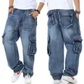 Jean Baggy Hip Hop pour hommes pantalon en Denim jambes larges coupe ample coupe droite