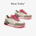 Beautoday – baskets en cuir de vache véritable pour femmes chaussures à bout rond et plateforme