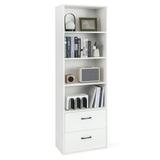 Costway 6-Tier Tall Freestanding Bookshelf with 4 Open Shelves and 2 Drawers-White