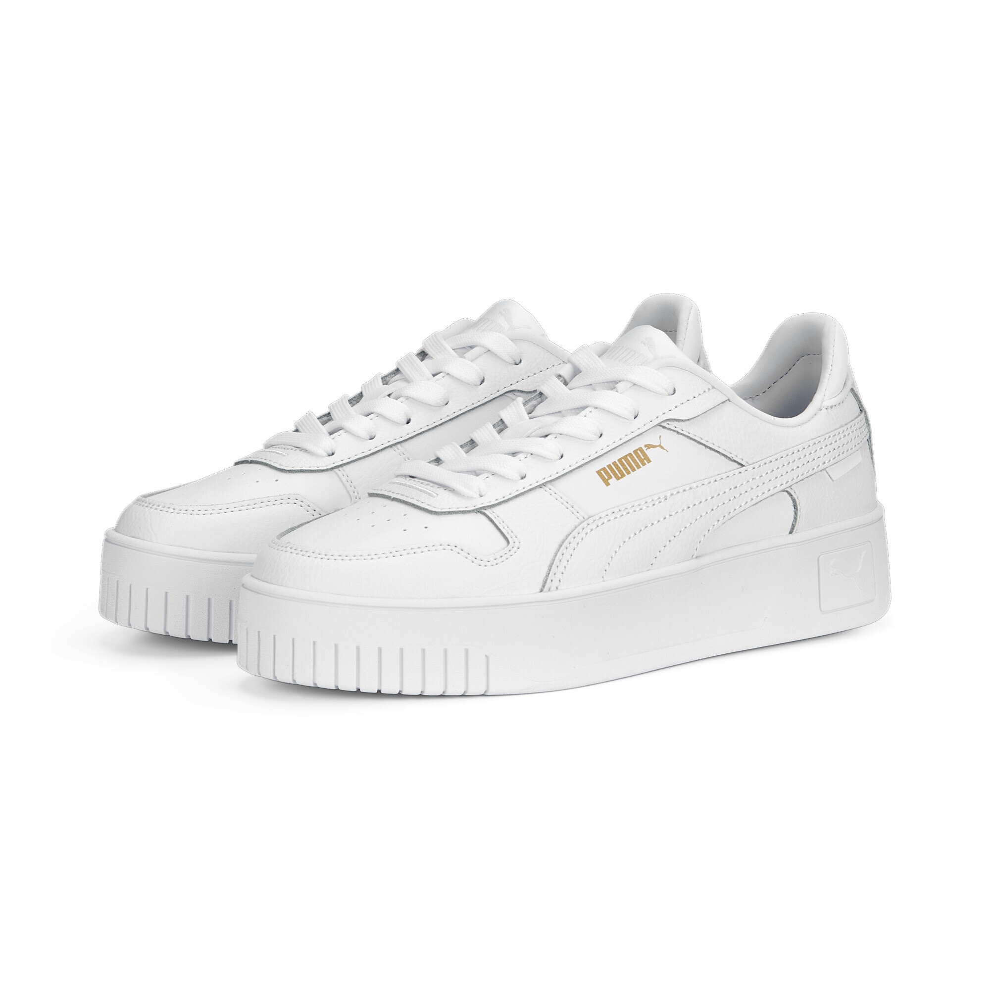 Sneaker PUMA "Carina Street Sneakers Damen", Damen, Gr. 41, weiß (weiß gold), Obermaterial: Kuhleder, Synthetik, Leder; Futter: Textil, Synthetik; Innensohle: Textil; Laufsohle: Gummi, Schuhe Sneaker