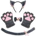 Seyurigaoka Plush Cat Claw Gloves Set Party Dress up Props Cute Cat Ears Headband Gloves Cat Collar Tail