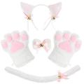 Seyurigaoka Plush Cat Claw Gloves Set Party Dress up Props Cute Cat Ears Headband Gloves Cat Collar Tail