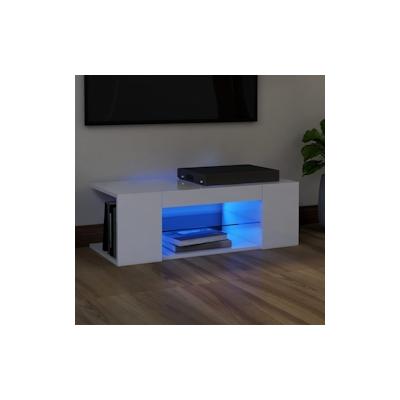 vidaXL TV-Schrank mit LED-Leuchten Hochglanz-Weiß 90x39x30 cm