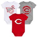 Infant Red/White/Heather Gray Cincinnati Reds Biggest Little Fan 3-Pack Bodysuit Set